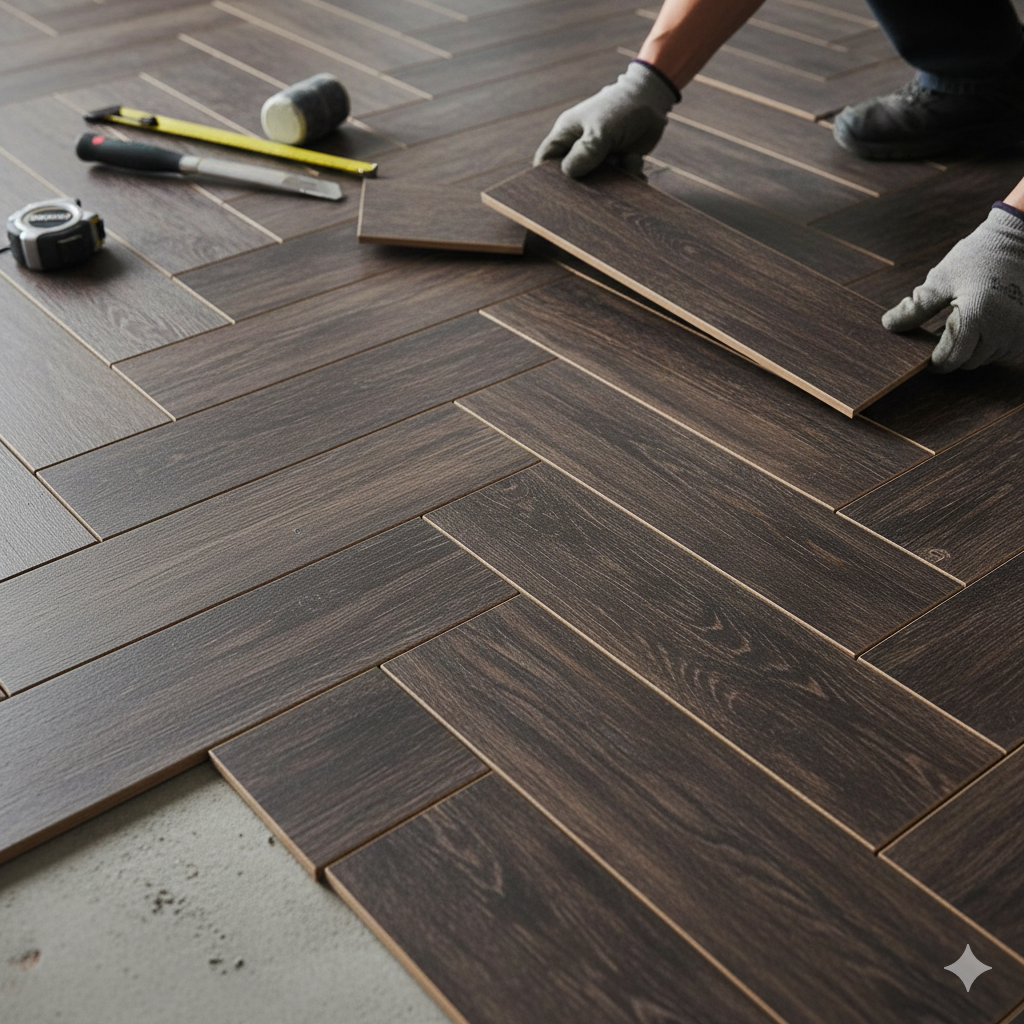 Herringbone LVT Installation Palm Jumeirah Villa